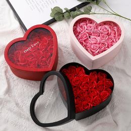 Gift Wrap 1 stk/set Bloemdoos Hartvormige Stempelpapier Bloemist Verpakking Rose Case Voor Party Valentijnsdag Bruiloft DecorGift