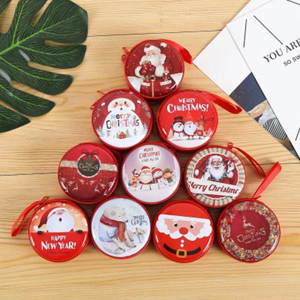 Emballage cadeau 1 pc Xmas Christmas Candy Tin Box Jar Iron Boxes Storage Coin Headphones Random1