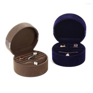 Emballage cadeau 1 pièces 11x10x7 cm marron/bleu ruban flanelle boîte à bijoux boucle d'oreille/bague pendentif semi-circulaire emballage