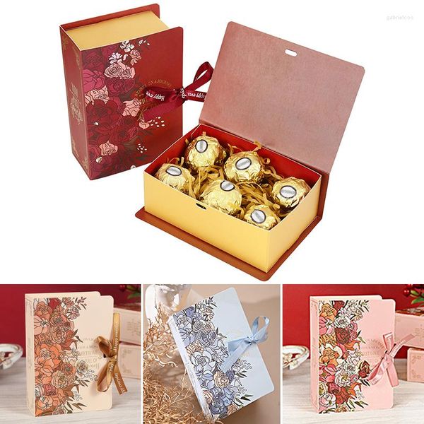 Envoltura de regalo 1 unids Caja de forma de libro 3D Papel Kraft Caramelo Embalaje de chocolate Día de San Valentín Favores de fiesta de boda Presente