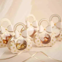 Cadeau cadeau 1pcs bleu rose faveurs de mariage boîtes fenêtre transparente boîte d'emballage de bonbons accompagnant la cérémonie de la main dragées avec poignée