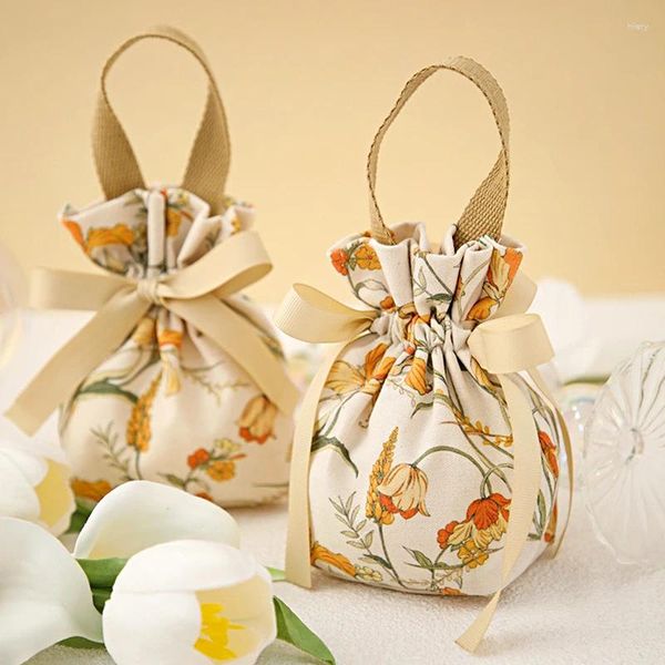 Envoltura de regalo 1pcs lienzo de moda bolso de lienzo de flores cajas de caramelo de boda