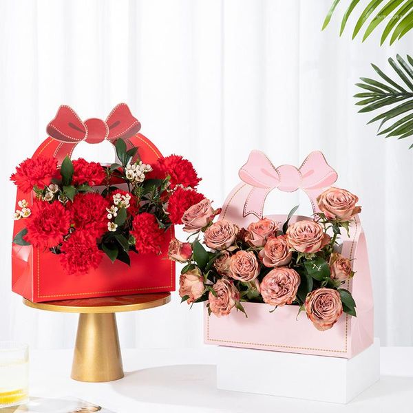 Papel de regalo, 1 Uds., bolsas de papel para embalaje de flores con asa de lazo, bolsa para ramo para floristería, decoración para fiesta de San Valentín y boda DIY