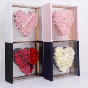 Geschenkomschakeling 1 stks Qixi Valentijnsdag Hartvormige bloemboxwinkel Acryl transparante arrangementboxen Rose