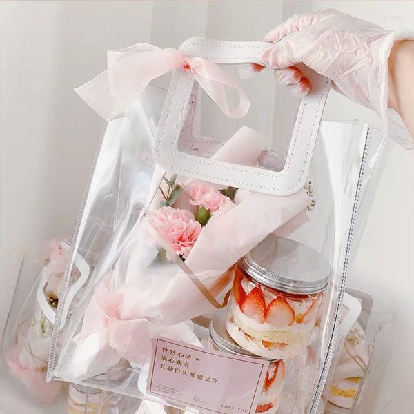 Envoltura de regalo 1pcs bolso transparente con mango PVC Boda Candy Bouquet bolsas de pakcaging Clear Storage de juguetes Caja de Navidad