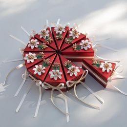 Envoltura de regalo 1 unids Triángulo Caja de pastel Navidad Almacenamiento de boda con cinta Dama de honor Bolsa portátil Cajas de mano de caramelo