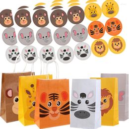 Enveloppe cadeau 1set carton autocollants d'animaux sauvages en papier bonbon biscuit sacs d'emballage pour enfants jungle safari forêt
