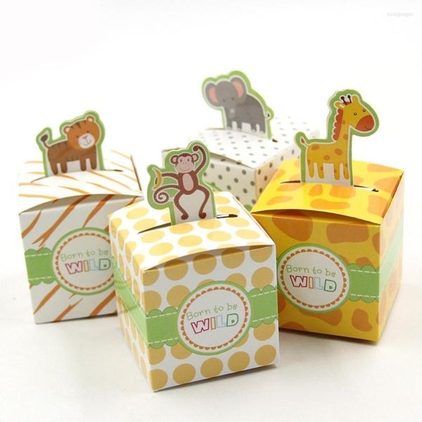 Cadeau cadeau 1set dessin animé animaux bonbons boîtes enfants mignon papier sac anniversaire jungle safari fête décor bébé douche décoration fournitures pour la maison