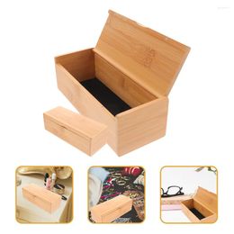 Geschenkwikkeling 2 pc's bamboe glazen doos ring sieraden Organizer Case Storage Crafts