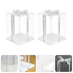 Cadeau cadeau 2 pcs boîte à gâteaux conteneurs en plastique transparent couvercle transparent qualité alimentaire carte blanche bébé pâtisserie