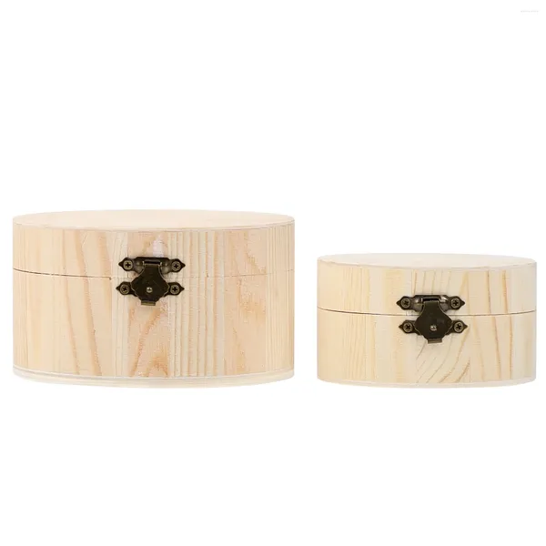 Papel de regalo 2 uds collar joyero organizador de almacenamiento de pendientes caja sin pintar artesanía de madera redonda