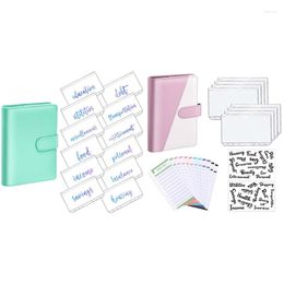 Cadeau Wrap 2 Set PU Cuir Notebook Binder Planification budgétaire Bloc-notes Matériau transparent est clair vert rose