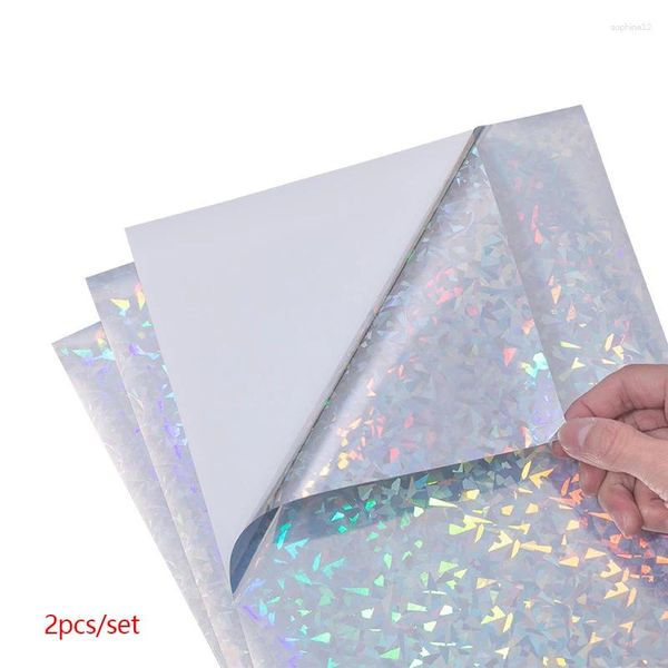 Emballage cadeau 2 feuilles de papier d'impression de diamant laser autocollants imperméables autocollants adhésifs de stratification de superposition holographique DIY