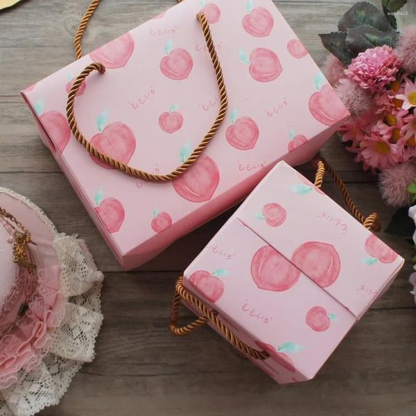 Regalos de regalos 2 Tamaño 5 piezas Flor de vino Rose Caja de papel de estilo alto con mango de vela Candy Cookie Packaging Chocolate Uso de boda