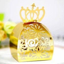 Geschenkwikkeling 20/100 stcs Baby Shower Laser Cut Crown Dragee Candy Paper verpakking Geschenkdoos Chocolade Party Candy Box Wikkel cadeauzakken 230306