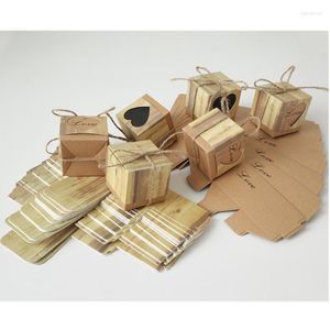 Geschenkwikkeling 20/10 stks Romantisch vintage hart Kraft Paper Candy Box met jurlap touw bruiloft gunst en tas feestartikelen