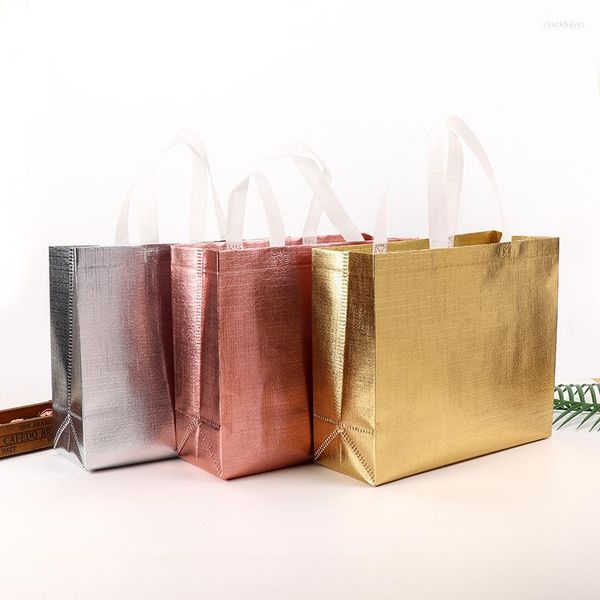 Emballage cadeau 20/50 pièces sacs holographiques or Rose argent réutilisable tissu Non tissé vêtements grand sac pour femmes anniversaire mariage