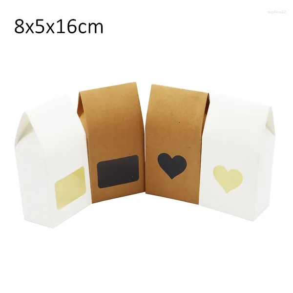 Enveloppe-cadeau 20 / 50pcs Kraft Paper Party / Sacs de mariage Cake / Chocolates / Candy Emballage Stand Up Food Clear PvC Window Candy Box