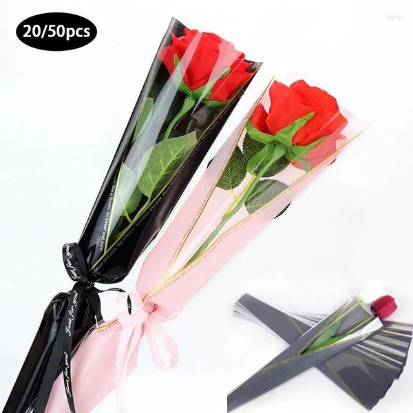 Envoltura de regalo 20/50 unids / lote Bolsa de embalaje de una sola flor de rosa Papel de envolver Paquete floral de boda Suministros Decoración de fiesta del día de San Valentín