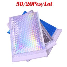 Cadeau cadeau 20 / 50pcs feuille métallique bulle mailers aluminisés sacs d'expédition doublés emballés sac d'enveloppe rembourré laser argent 230209