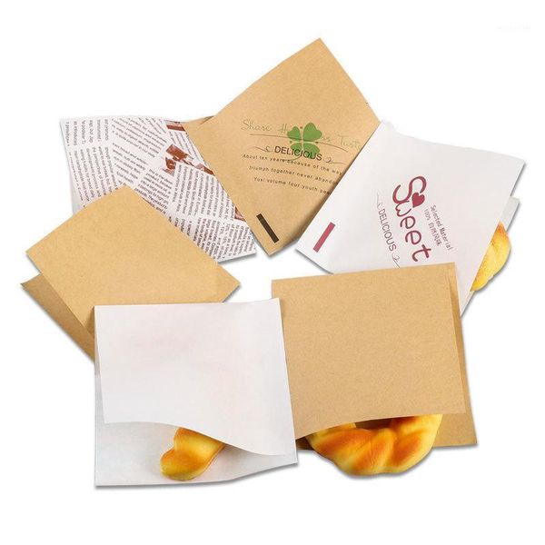 Emballage cadeau 20 pièces 15x15cm sac en papier Kraft trigonométrique beignets sacs à Sandwich pour emballage de pain de boulangerie blanc marron personnalisé