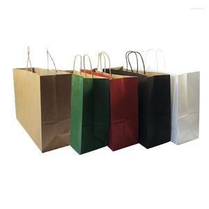 Envoltura de regalo 20 PCS / LOTE Paquete reciclable de vacaciones Bolsa Multifunción Bolsas de papel Kraft con asa Multicolor Opcional Fiesta 42 31 13 cm