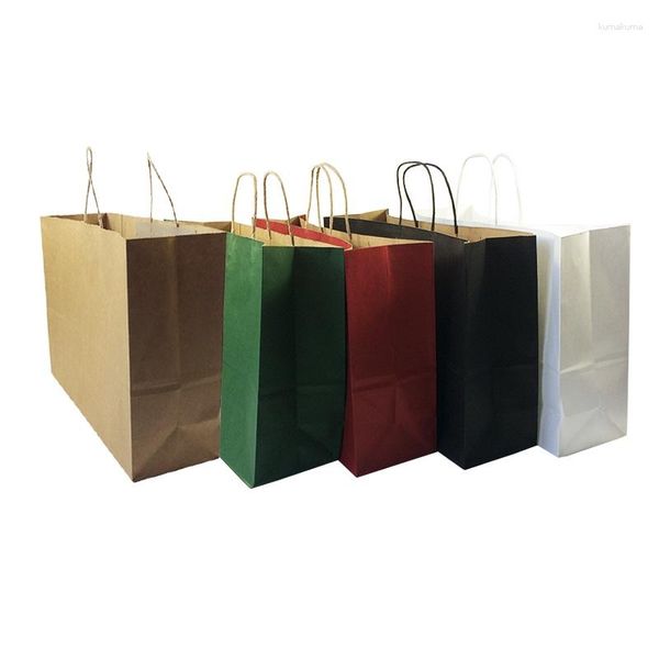 Envoltura de regalo 20 PCS / LOTE Paquete reciclable de vacaciones Bolsa Multifunción Bolsas de papel Kraft con asa Multicolor Opcional Fiesta 42 31 13 cm