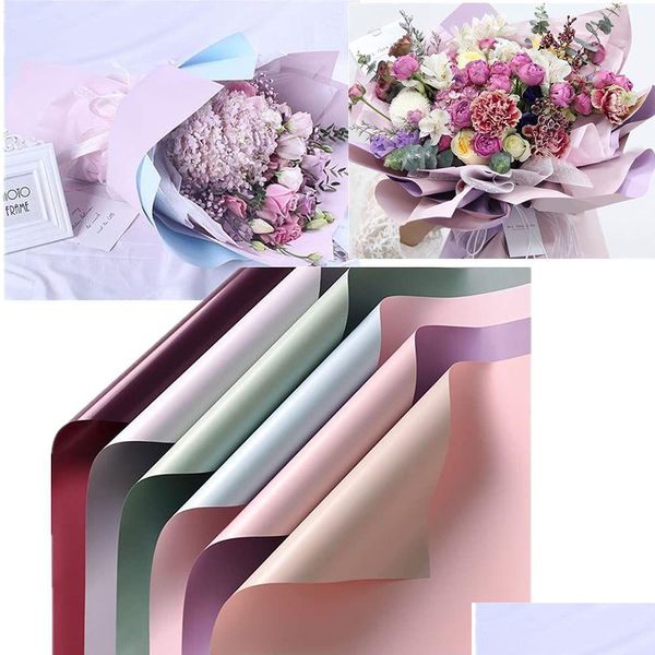 Cadeau cadeau 20 feuilles de papier de fleur fleuriste bouquet fournitures imperméable double face couleurs emballage floral pour bricolage artisanat 22,8 x goutte de dh3ym