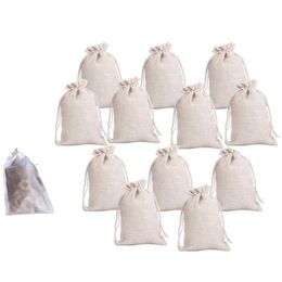 Envoltura de regalo 200 paquetes Bolsas de filtro de té desechables 12 unids Pequeño cordón de algodón Reutilizable Tela de muselina Candy Favor Bag296h