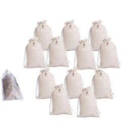 Enveloppe-cadeau 200 sacs à thé jetable sacs 12pcs Small Cotton DrawString réutilisable en mousseline Candy Favor Bag8652131