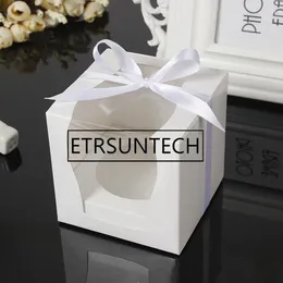 Enveloppe-cadeau 200pcs Brown White Kraft Paper Cupcake Box Box Cake avec fenêtre Clear Wedding Party Favor Emballage