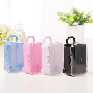 Geschenkwikkeling 200 % Clear Mini Rolling Travel Suitcase Favor Box Wedding Gunsten Party Receptie Candy Pakket Baby Shower SN