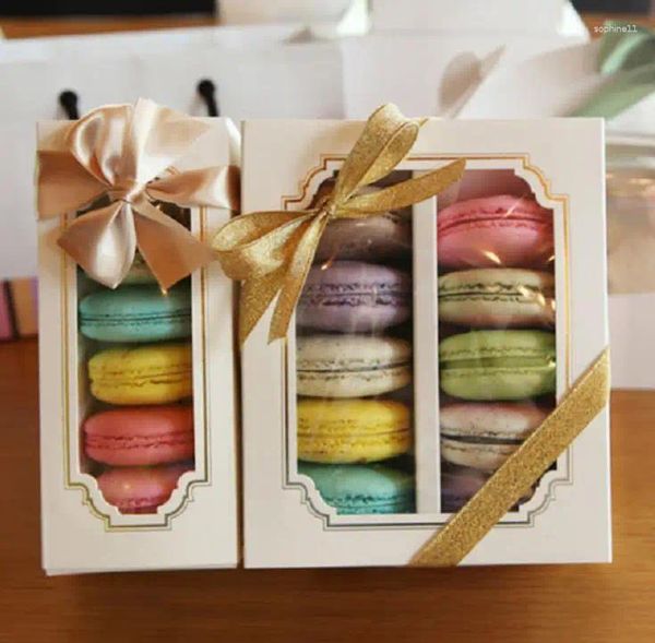 Envoltura de regalo 200 unids Ventana Macaron Caja Pastel Cajas de comida Embalaje de galletas 200 unids / lote SN1115