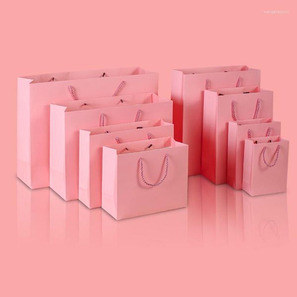 Papel de regalo 2022 bolsa de papel Kraft Color rosa tarjeta blanca peso Boutique embalaje para tienda ropa boda suministros de Navidad