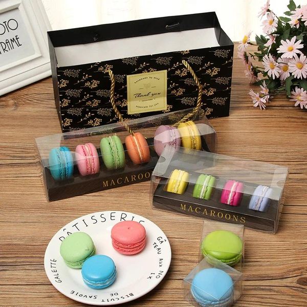 Envoltura de regalo 2024 Herramientas de embalaje de panadería Macarons Macarons Cajas de paquetes de pasteles PVC Cubierta de plástico Macaron Box Favores Regalos Contenedores