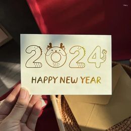 Enveloppe-cadeau 2024 Cartes de voeux de bonne année Kraft enveloppes de bricolage de fête de Noël invitation manuscrite aux cartes postales pour lettres