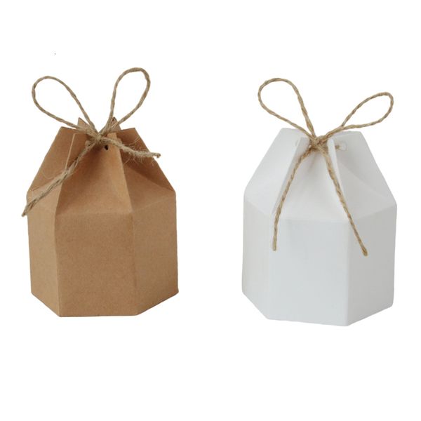 Emballage cadeau 2050pcs paquet de papier kraft carton boîte à bonbons lanterne hexagone faveur et anniversaire mariage décoration de fête de noël 230422