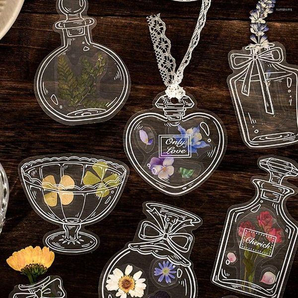 Papel de regalo, 20 piezas, marcapáginas de flores secas transparentes DIY, Clips de página de herbario, marca de lectura, pegatina con forma de cristalería