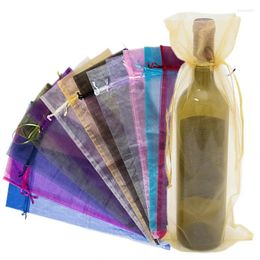 Bolsa de vinos de 20pcs de 20pcs de 14x37 cm Bolsa de organza con champán con bolsas de soporte de botella blanca roja