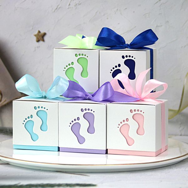 Cadeau cadeau 20pcs empreintes de bébé boîtes de bonbons enfants fête d'anniversaire baby shower chocolats sucrés boîtes d'emballage de bonbons cadeaux décorations 230316