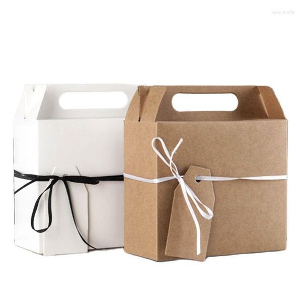 Bolsa de 20 piezas de papel de regalo con caja de asa, cajas de dulces para pasteles, papel Kraft, embalaje de cartón