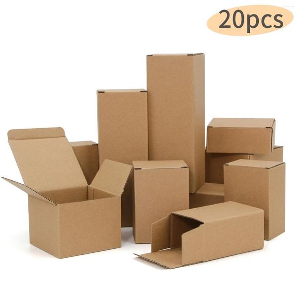 Envoltura de regalo 20pcs / Brown Kraft Caja de papel Fiesta DIY Cartón Boda Multi Tamaño Logotipo personalizado