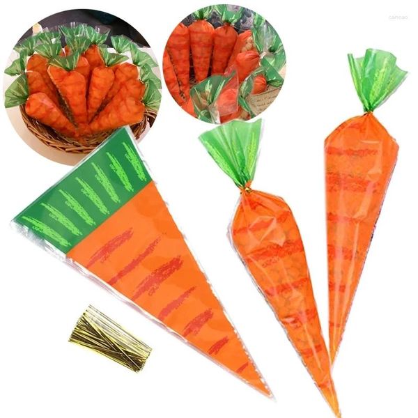 Cadeau cadeau 20pcs dessin animé lapins carotte sac de bonbons cadeaux sacs biscuits cônes transparent en plastique enfants fête d'anniversaire fournitures d'emballage
