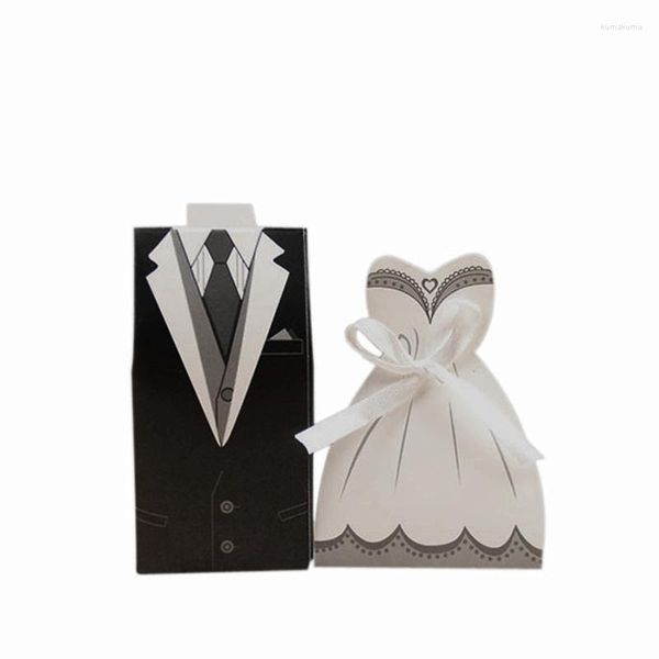 Papel de regalo 20 piezas boda creativa novia y novio caja de dulces estilo europeo moda retorno traje vestido embalaje azúcar