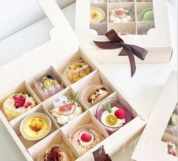 Caja de cupcake de 20 piezas envoltura de regalos con ventana blanca marrón kraft cajas de papel mousse 9 taza de torturones de pastel mayoristas personalizados