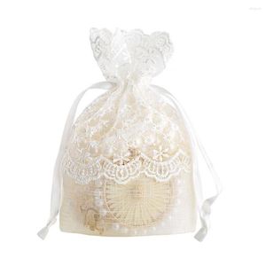 Geschenkomschakeling 20 -stks Drawstring Kant Mesh Tassen Favoriete tas stiksel chocolade -zakjes met bloemdecor voor feest bruiloft diy ambachten