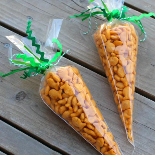 Envoltura de regalo 20 unids Pascua Primavera Fiesta Favores Zanahoria Caramelo Conos Bolsas de plástico para niños Suministros de decoración