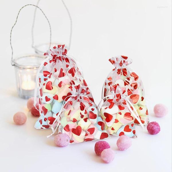 Cadeau cadeau 20pcs coeur organza sacs cordon bijoux pochettes bonbons sac d'emballage cosmétique mariage fête de Noël fournitures de décoration