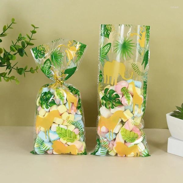 Enveloppe cadeau 20pcs Jungle Safari Theme Cookie Bags Candy Sacs Kids Birthday Party Baby Shower DIY Emballage Decoration Supplies