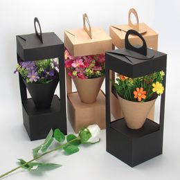 Geschenkomschakeling 20 stks Kraft Paper Bloemen inpaktas met handgreep Bloemboeket Dozen Geschenktas voor Flower Ikebana Bouquet Florist Supplies 230306